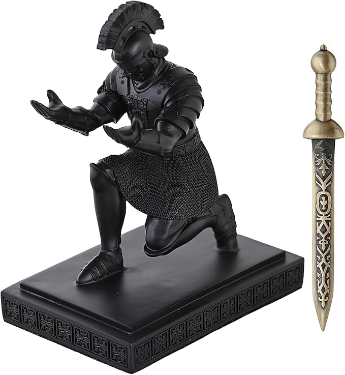 Roman Praetorian Warrior Knight Pen Holder Desk Ornament Resin Pencil Holder Desk Accessories and Organizer For Office with a Letter Opener (Black)-DeskLoop Office