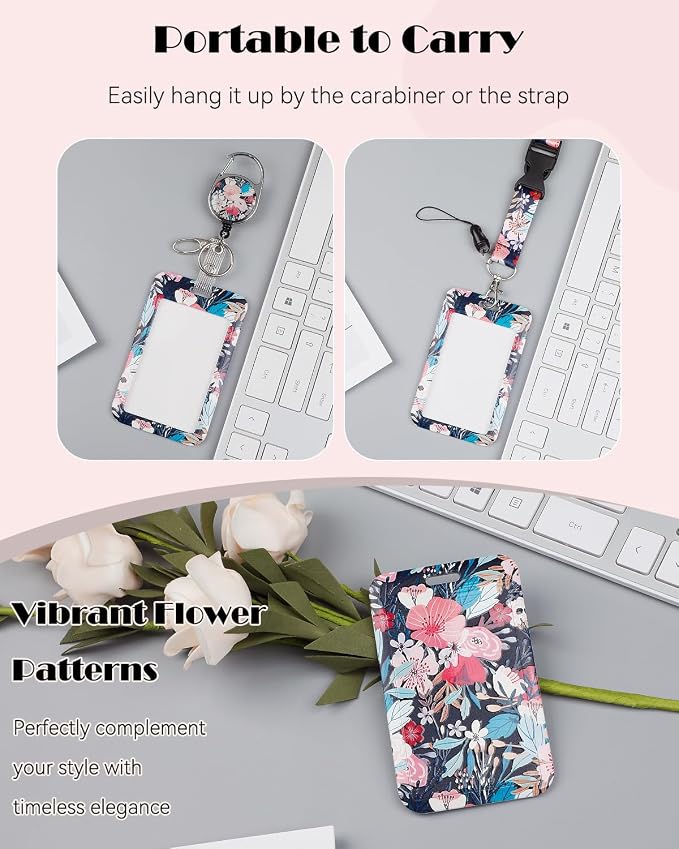 Uniclife Fashionable Sliding Badge Holder, Flower Pattern Plastic Card Holder - Image 3