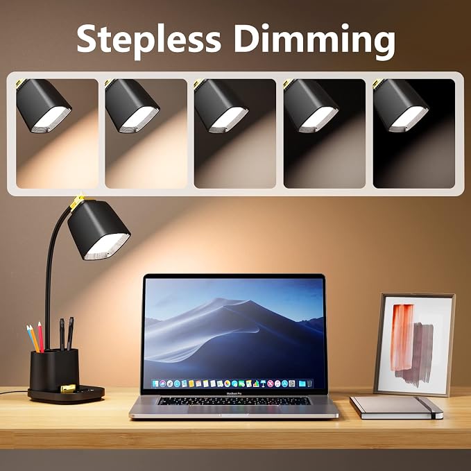 LED Desk Lamp with USB Charging Port Touch Control 3 Color Modes, Stepless - Image 3