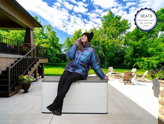 100 Gallon Plus Resin Deck Box, Waterproof Outdoor Storage Bin for Patio Furniture, Pool Accessories, and Garden Tools, Lockable & UV-Resistant, White-DeskLoop Office