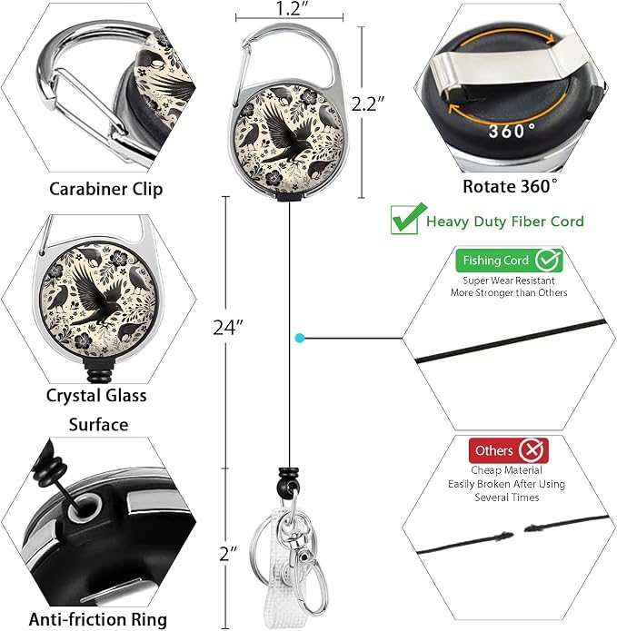 Giancomics Crow Lanyards for ID Badges, Badge Holder Retractable Reel Goth | - Image 5