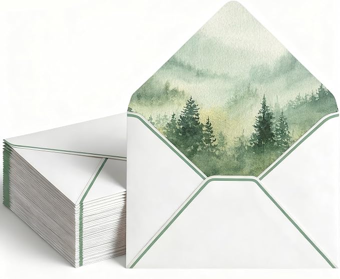 50 Pack A7 Forest 5x7 Envelopes V Flap Invitation Envelopes by Partiazy