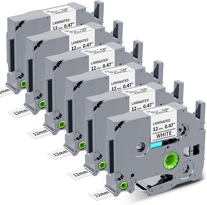 6Pk Replace for Brother P-Touch Label Tape TZe-231 12mm 0.47 Laminated White by Suminey