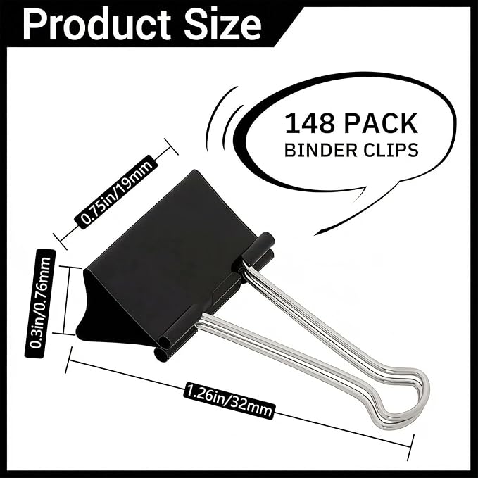 148Pcs Small Binder Clips Black, 0.75 in/19mm Mini Binder Paper Clips Office - Image 3