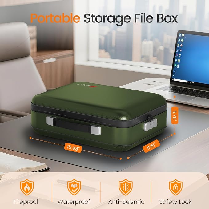 Fireproof Document Box with Lock, 5200°F Fireproof Water Resistant Hard Case - Image 2