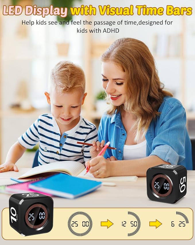 Digital Pomodoro Timer Cube 5/10/25/50min, Visual Productivity Flip Timer - Image 7