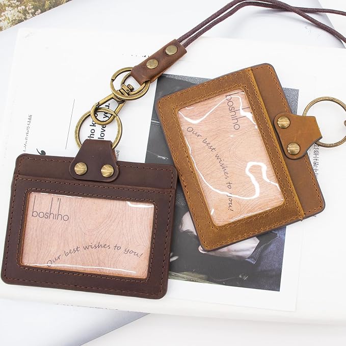 Badge Holder: Boshiho Cowhide Leather ID Badge Card Holder - Image 7
