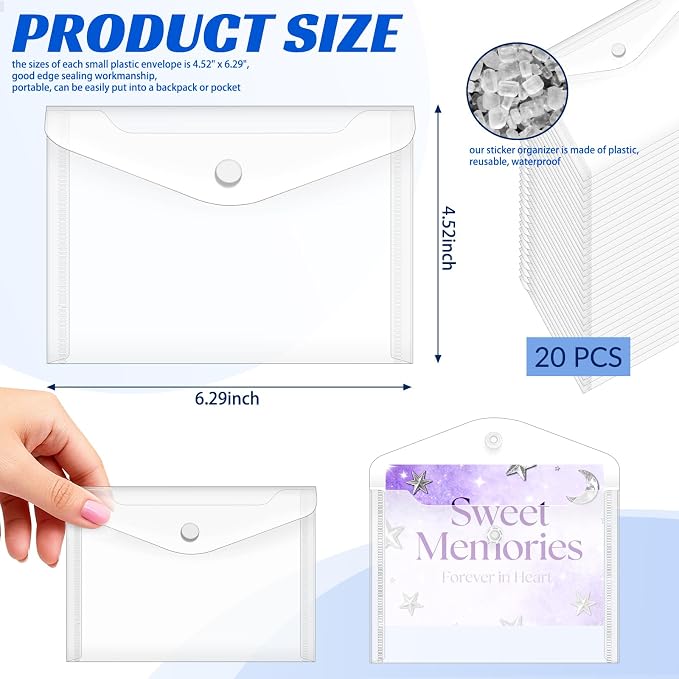 Vmiapxo 20 Pack Stamp and Die Storage Pockets, Reusable Small Plastic Envelopes - Image 2