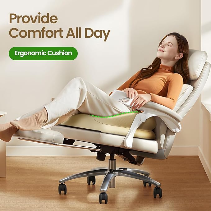 Benazcap Large Seat Cushion for Office Chair Memory Foam Coccyx Pain Relief Cushion Pillow for Back Support Non-Slip Seat Pad for Office Desk, Car Seat, Wheelchair, Sciatica-Beige-DeskLoop Office