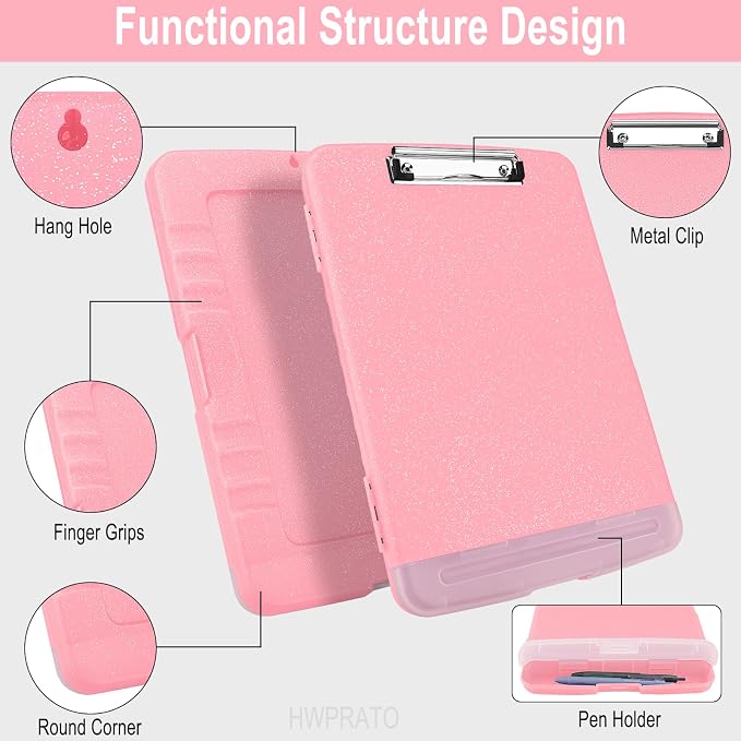 HWPRATO Glitter Clipboard with Storage, Clip Boards 8.5x11 with Pen Holder - Image 4