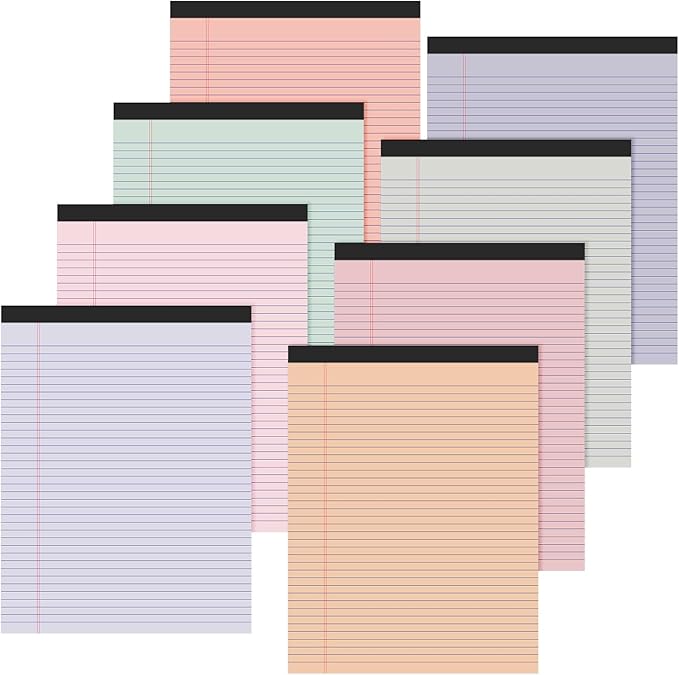 Fuutreo 8 Pcs 8.5'' x 11'' Colored Legal Pad Writing Pads Narrow Ruled 50 Sheets Per Notepad Perforated Writing Notepad Office Supplies for College Office Business (Sweet Color)-DeskLoop Office