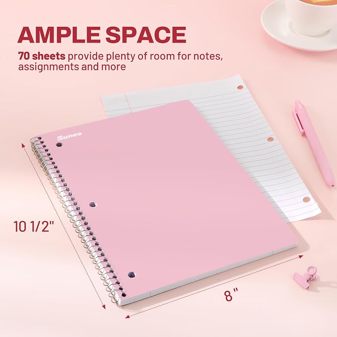SUNEE Spiral Notebooks, 3 Pack, College Ruled Paper, 70 Sheets per Notebook - Image 2