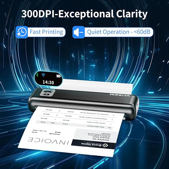Rongta Portable Printers Wireless for Travel, 300DPI WiFi & Bluetooth Mobile Thermal Inkless Printer for School/Office/Home Use, Compatible with Android,iOS & Laptop,Black (F82)-DeskLoop Office