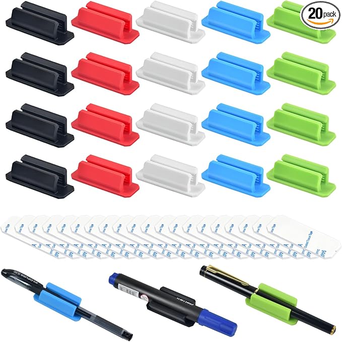 20 Pack Colorful Adhesive Silicone Pen Holders Pencil/Marker Clips by SameTech