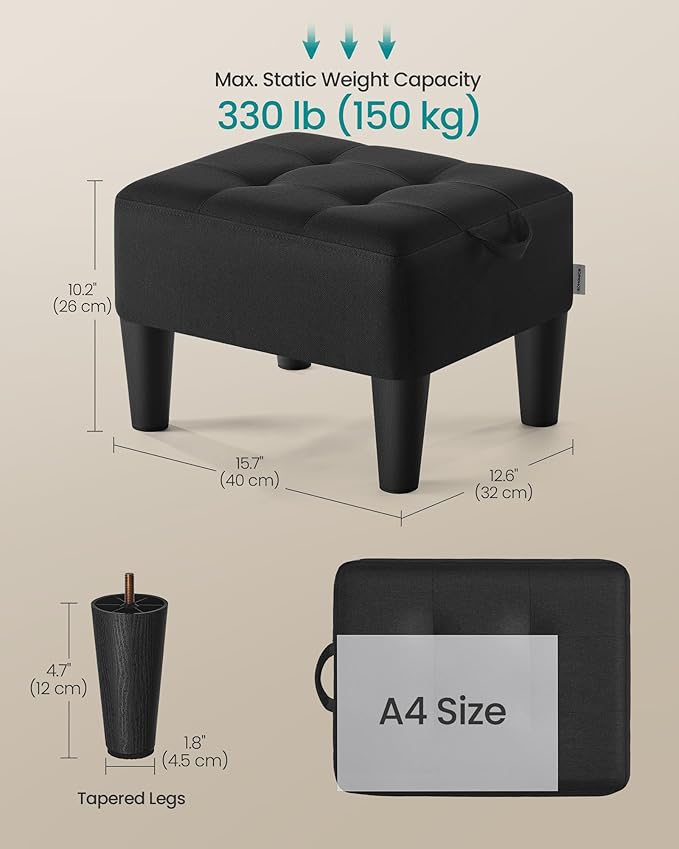 SONGMICS Foot Stool with Legs, Small Footstool Ottoman, Linen-Look Fabric Seat - Image 3