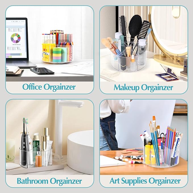 Large Acrylic Pen Holder for Desk, 6 Slots 360-Degree Rotating Pencil Holder Marker Organizer for Kids, Caddy Art Supply Organizer Crayon Organizers for Office School-DeskLoop Office