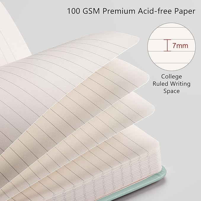 RETTACY Lined Journal Notebook, 192 Numbered Pages, A5 Medium Size (5.7'' x 8.3''), for Men & Women, Journaling, Writing, Work & Office, Leather Hardcover, 100 GSM Thick Paper (Blue-gray)-DeskLoop Office