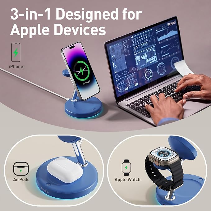 【Adjustable Blue Ambient Light】 Wireless Charger 3 in 1 - Image 3