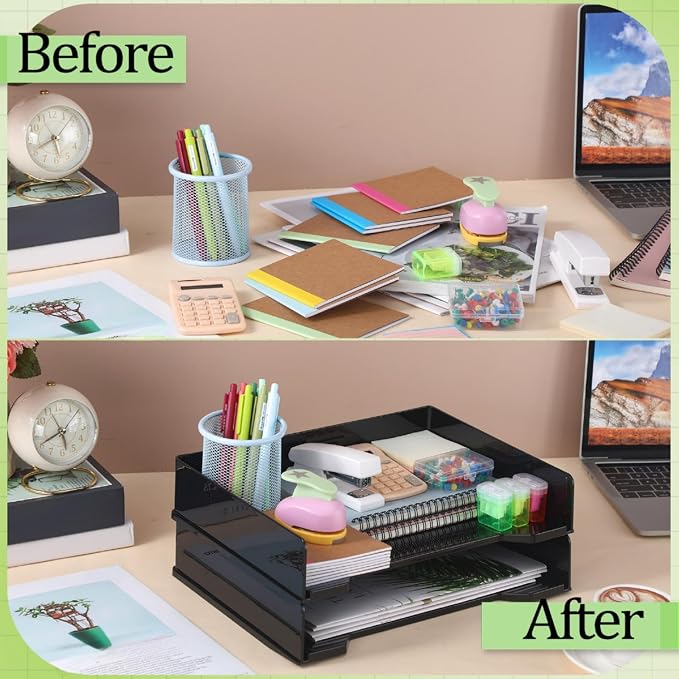 DoubleFill 2 Pcs Stackable Letter Tray Rectangular Plastic Desk Organizer 13 x - Image 5