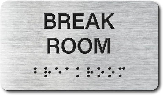 Break Room Signs with Raised Text & Grade 2 Braille, Brushed Aluminum/Silver by EliteSign