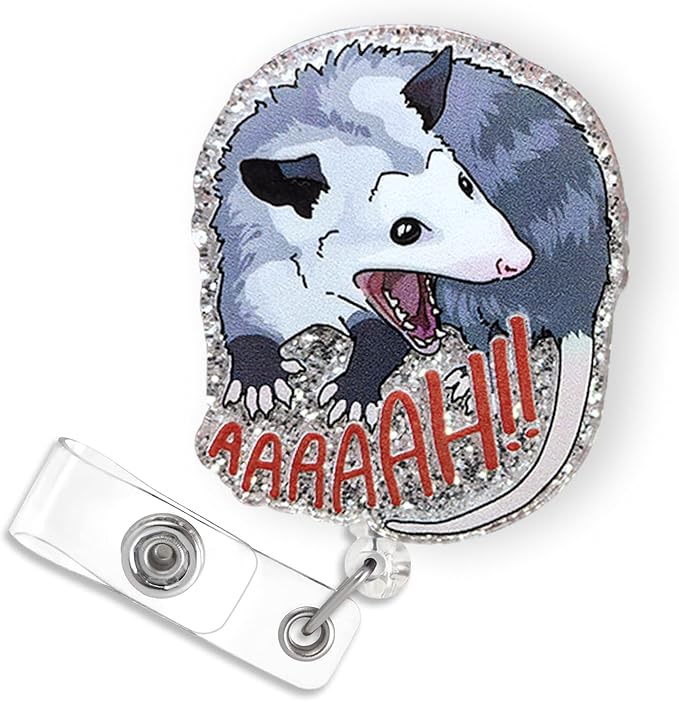 Funny Screaming Opossum Badge Reel Retractable by Bydevia