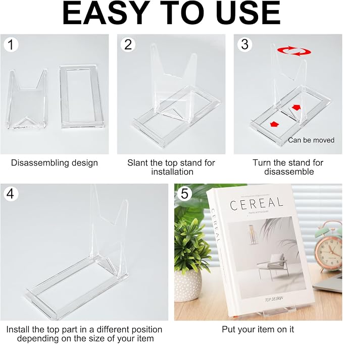6 Pack Acrylic Book Stand for Display Adjustable Clear Display Holder Easel - Image 5