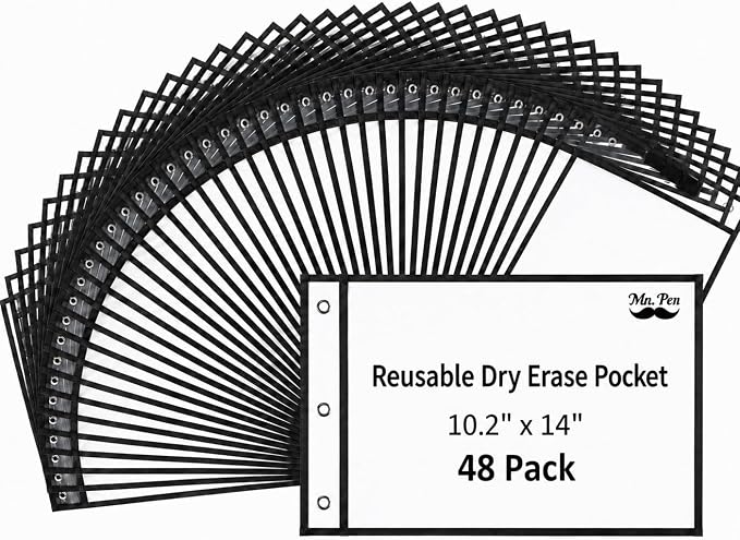 Mr. Pen- Reusable Dry Erase Pockets, 48 Pack, Classroom Supplies by MrPen