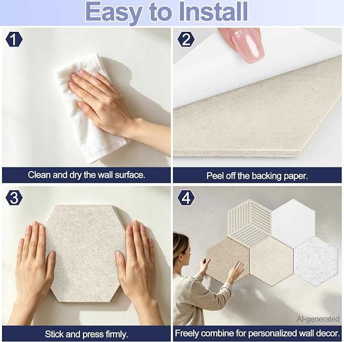 10PCS Hexagon Cork Board Tiles, Self-Adhesive Felt Bulletin - Image 5
