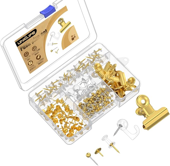 Uniclife 200 Pcs Gold Push Pins, 5 Style Push Pins by UnicLife