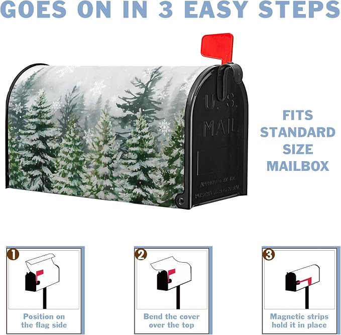 Winter Pine Trees Mailbox Covers Magnetic Christmas Green Forest Snowflakes - Image 6