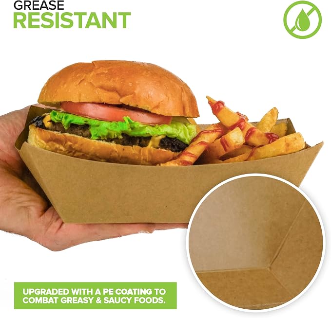 100 Pack 3-Lb Brown Kraft Paper Food Trays, Extra Large Disposable Concession - Image 5