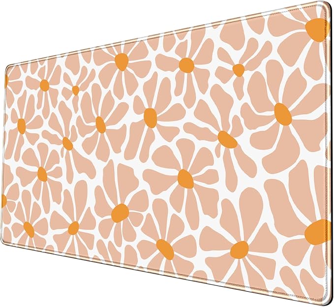 Boho Groovy Floral Leaf Mouse Pad Xl-31.5x15.7in-Desk Mousepad-Extended by Nasdalgias