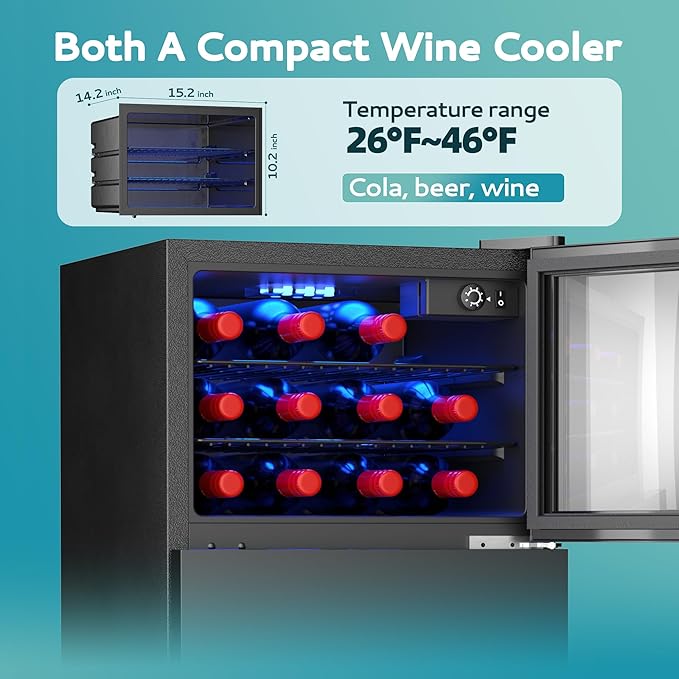 EUHOMY Double Door Mini Fridge With Freezer, Freestanding Wine Cooler Refrigerator With Reversible Door, Compact Refrigerator Temperature Control, Wine Fridge Perfect For Kitchen Home Office.-DeskLoop Office