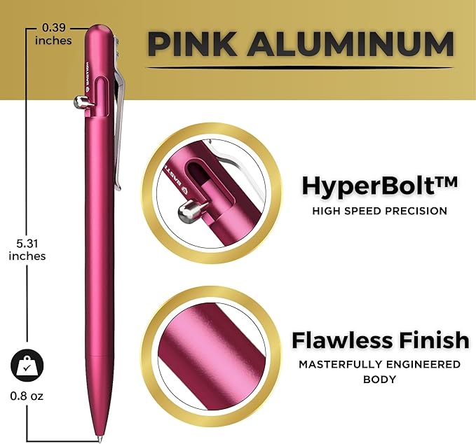 BASTION® Luxury Slim Bolt Action Pen, Lightweight Aluminum EDC Pen with Fine Tip, Professional Ballpoint Pen for School and Work - Pink-DeskLoop Office