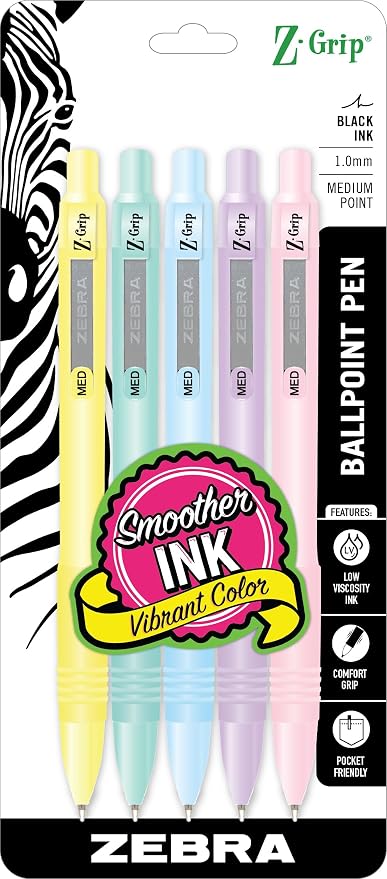 Zebra Pen Z-Grip Pastel Retractable Ballpoint Pen, 1.0mm Medium Point, by ZebraPen