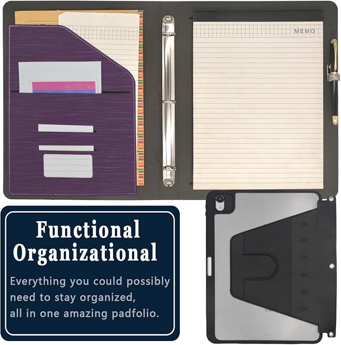 3 Ring Portfolio with iPad Holder, Business Padfolio with Clipboard & Rotating - Image 4