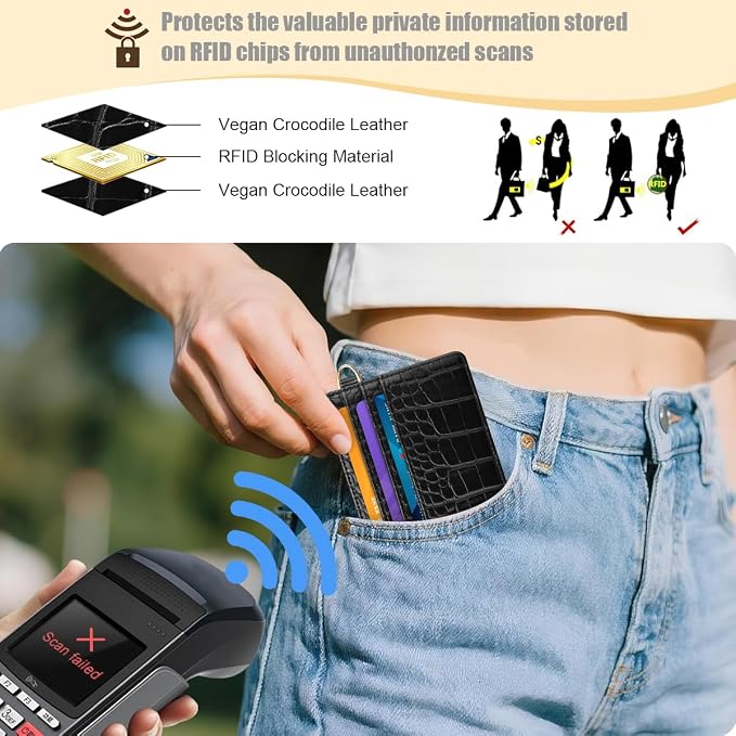 Slim Credit Card Holder Crocodile Wallet Women Thin Alligator Wallets RFID - Image 4