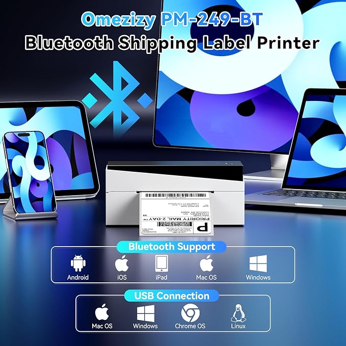 Bluetooth Shipping Label Printer 4x6, 249BT Thermal Label Printer for Small Business, Shipping Packages, Office, Home, Compatible with Amazon, Ebay, USPS-DeskLoop Office