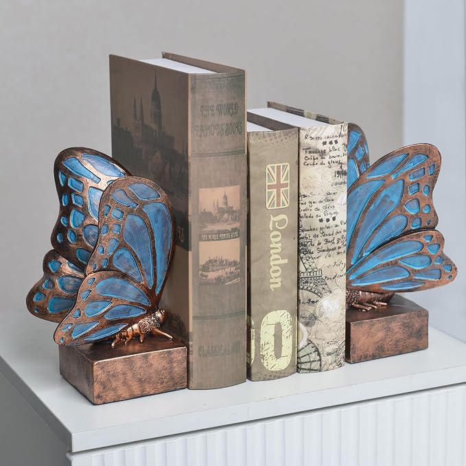 Vintage Blue Butterfly Bookends, Resin Book Ends - Image 5