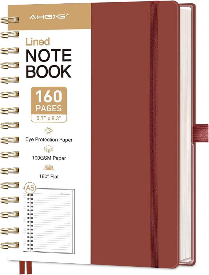 AHGXG Spiral Journal Notebook, 160 Lined Pages, A5 Medium Size, by AHGXG