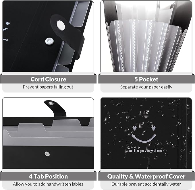SKYDUE File Folder with 8 Labels, 5 Pockets Accordion Paper Organizer - Image 4