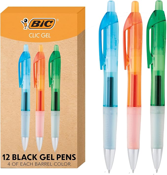 BIC Intensity Clic Black Gel Pens, Medium Point, 12-Count Pack, Retractable Gel by BIC
