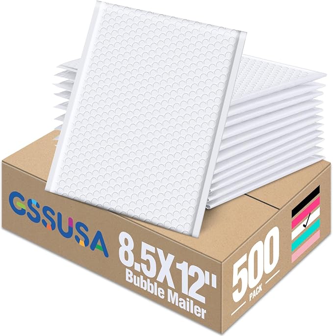 GSSUSA White Bubble Mailers 8.5X12 Inches 500 Pack, Padded Poly Bubble Mailer by GSSUSA
