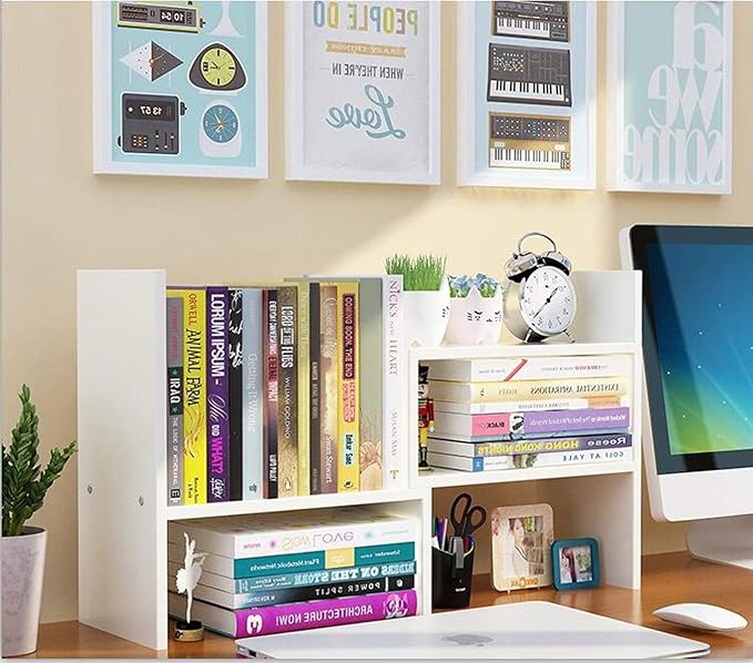 Sorfity Expandable Wood Desktop Bookshelf Desktop Organizer Office Storage Rack - Image 5