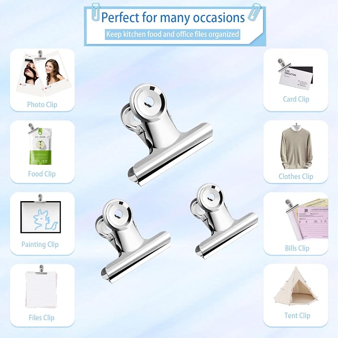 24 Pack Hinge Clips, Large Metal, 3 Sizes, Stainless Steel - Image 7
