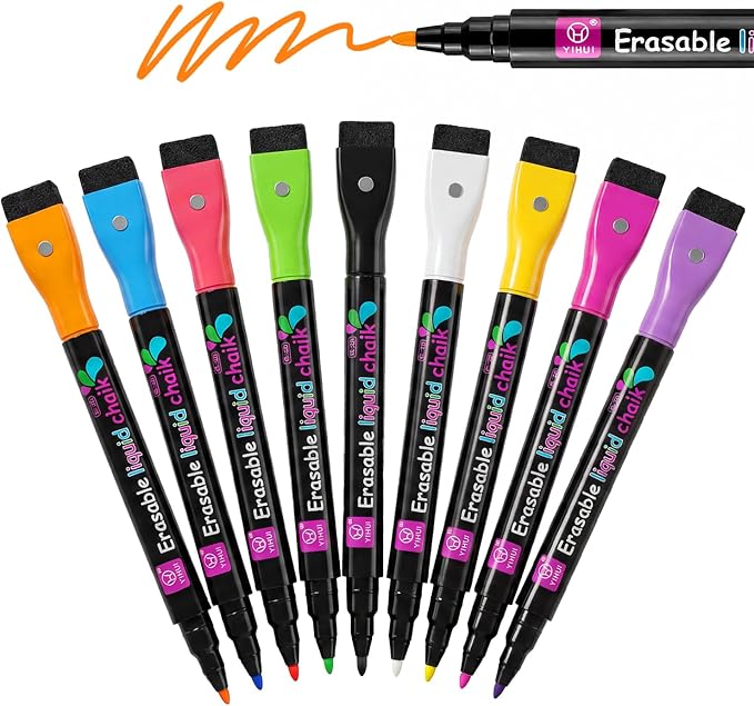 Erasable Markers for LED Acrylic Board, 9 Pack Magnetic Neon Chalk Markers 3mm - Image 7