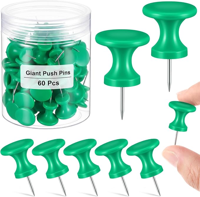 Outus 60 Pcs Giant Push Pins Jumbo Tacks 1/1.8inch Plastic Head by Outus