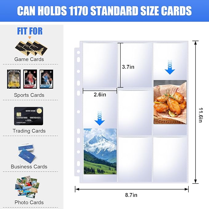65 Pack 9 Pocket Card Sleeves Binder Sheets, Trading Card Sleeves - Image 2