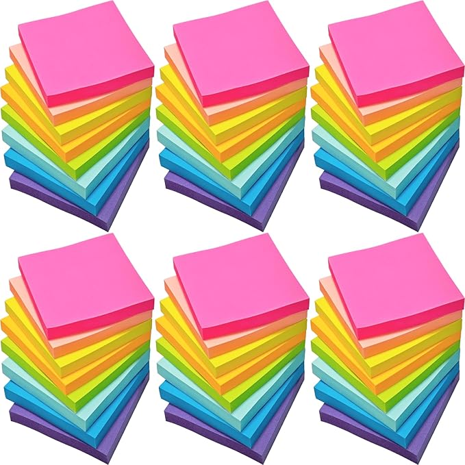 48 Pack 2400 Sheets Sticky Notes 3x3 Inches Bulk Colored Posted Notes 8 Colors Notes Stickies Note Pads for Office, School, and Home Supplies, 50 Sheets/pad-DeskLoop Office