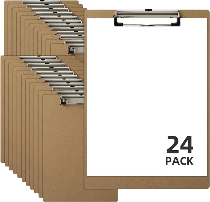 HappyHapi 24 Pack Clipboard 8.5 x 11 Letter Size Clip Boards Bulk, A4 Wooden by Happyhapi